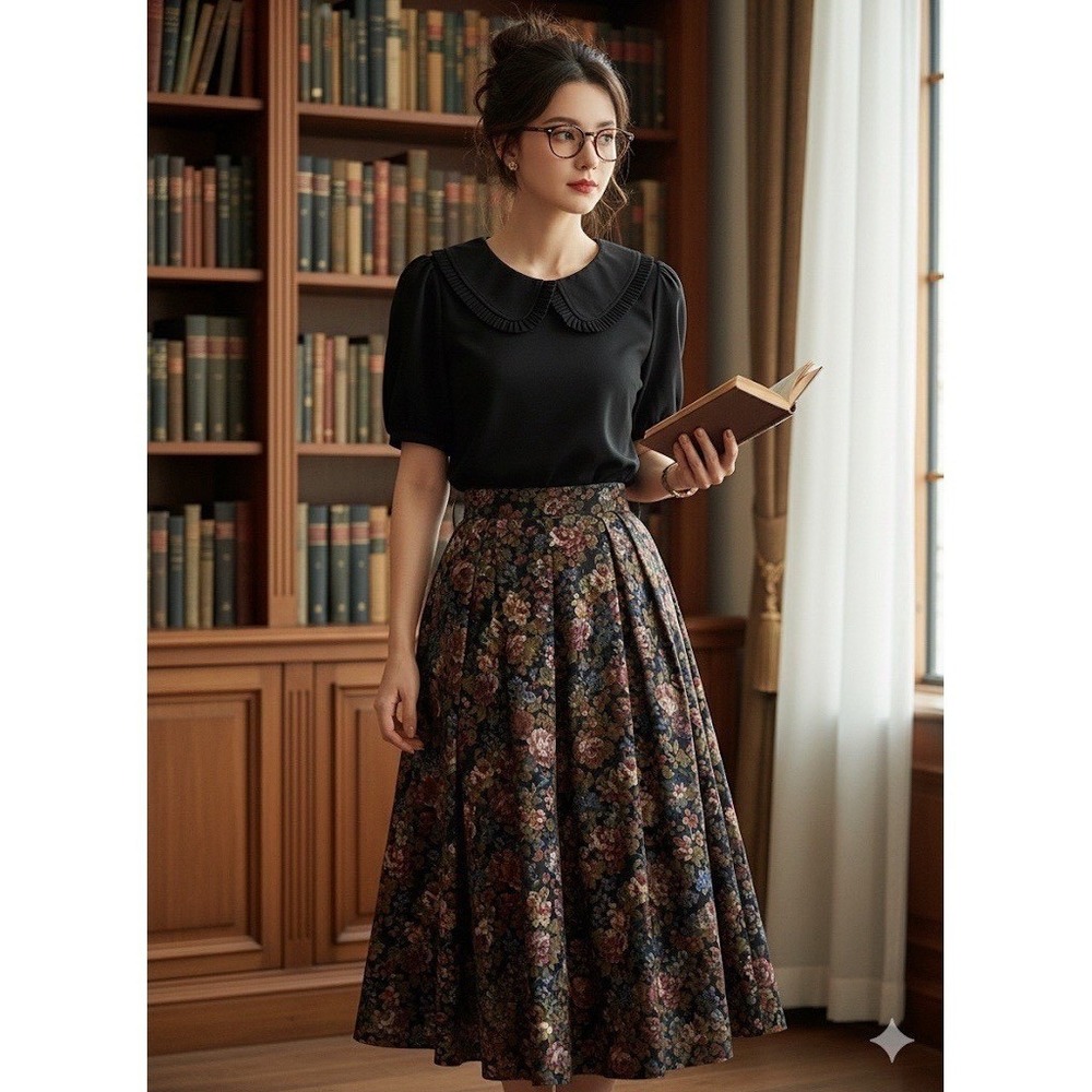 NWT! Jaqueline De Young Blouse Puff Sleeve Ruffle Collar Academia Office Sz‎ S